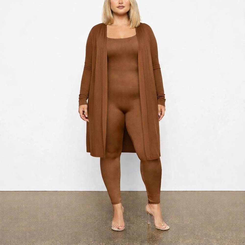 SKIMS All-In-One Shine Square Neck Jumpsuit Carmel 4X